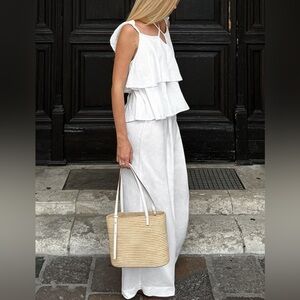 ♥️Hello Gorgeous! White Cotton layered ruffled Cami and wide leg pants set